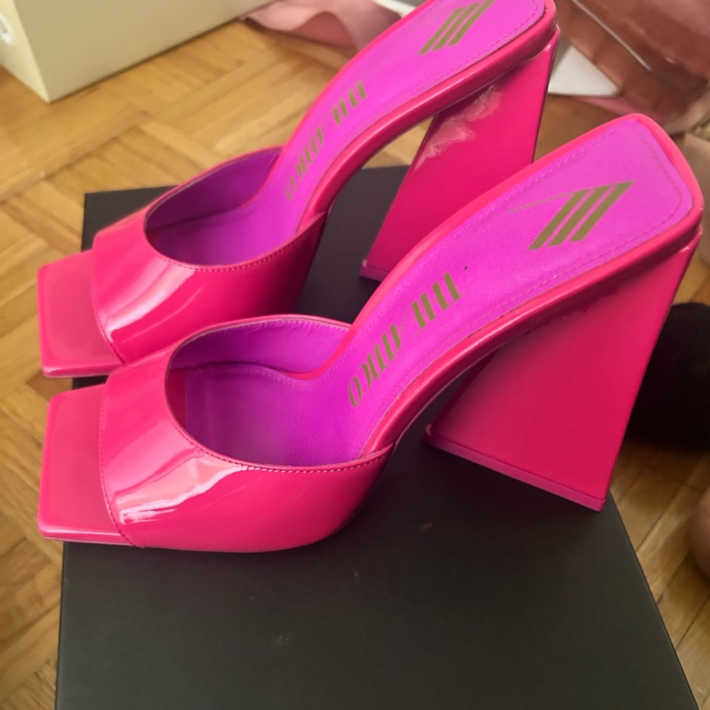 The Attico Hot Pink Block Heel Mules